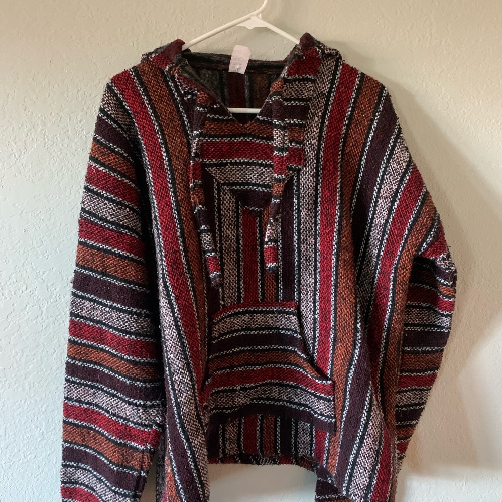 Red, black,white, and orange Baja hoodie